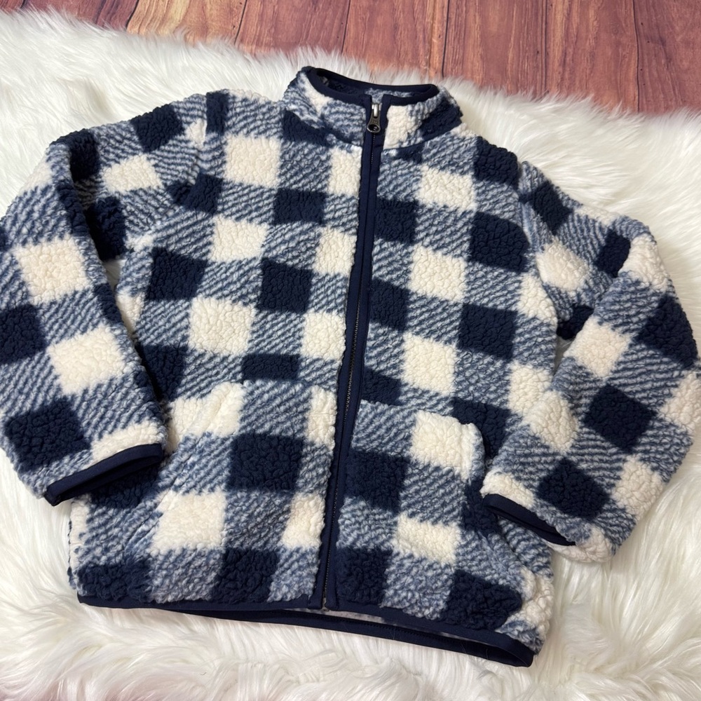The Children’s Place Youth Boy Size Small Sherpa Kids Jacket - Navy and Cream